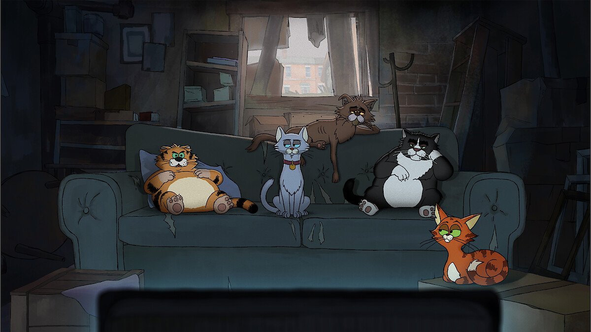 Alley Cats: Some animated cats sitting on a sofa